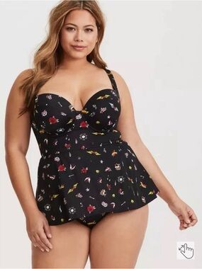 Torrid Size 1 Slim Fix Underwire Push-Up One Piece Swimsuit Pin Up Sexy Black